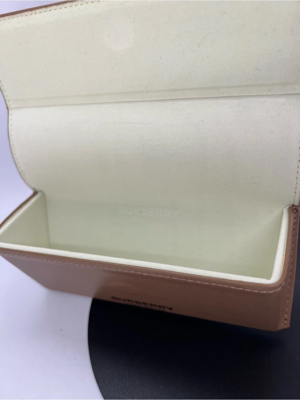 Burberry Tan Leather Eyeglasses Sunglasses Case Beige Logo Pouch